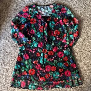 Colorful Floral Mesh Top